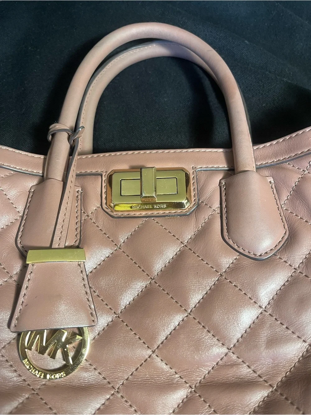 Michael Kors Blush Quilted Leather Satchel with Gold Hardware